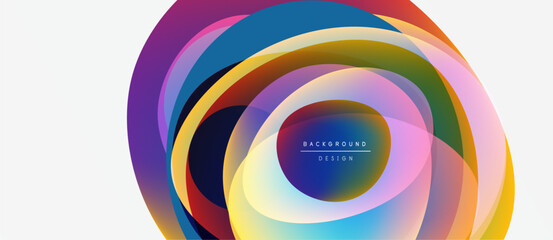 Obraz premium Abstract colorful circles overlap, creating dynamic visual effect. White background emphasizes vibrant layers, modern design element.