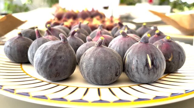 Ripe and fresh figs beautifully arranged in a traditional plate.