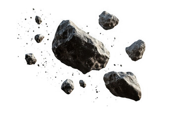 Asteroids and space debris floating in dark void rock cosmic
