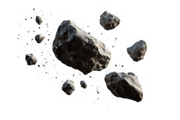 Asteroids and space debris floating in dark void rock cosmic