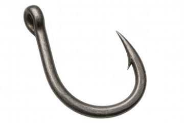 Steel fishhook with barb isolated on transparent background, angling equipment for fishing bait