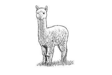 hand drawn alpaca lineart illustration