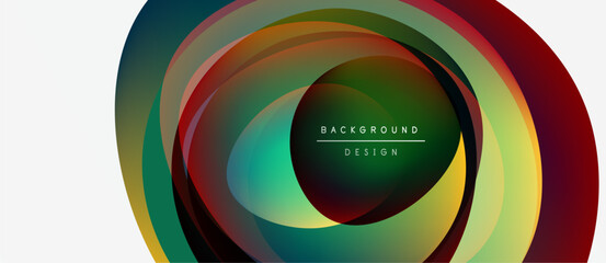 Abstract layers create dynamic circular pattern. Vibrant colors blend, forming modern design element. Text reads background design.
