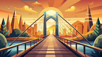 Very beautiful Architectural marvel A modern bridge bathed in the golden light of sunrisesunset evokes progress, connectivity and urban development. Ideal for business, travel 