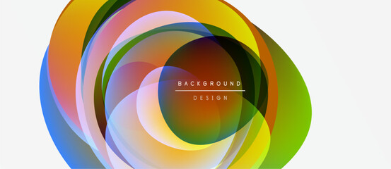 Obraz premium Abstract colorful layers create dynamic circular design. Bright hues blend, forming modern background element. Minimalist text present.