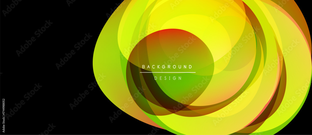 Wall mural abstract dynamic composition. bright yellow, orange, green layers create swirling effect. modern des