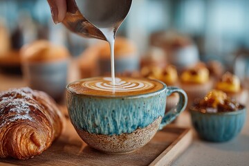 Latte art creation at a cozy café
