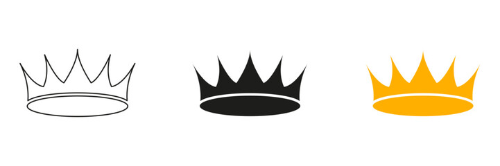 Crown Icon Line And Solid Black And Color Icon Set. Royalty, Leadership, And Authority Symbol Outline And Silhouette Symbol Collection. Regal And Noble Representation. Isolated Vector Illustration