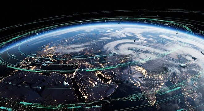 Global Network Orbiting Earth Connecting Cities and Continents