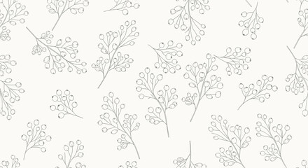 Obraz premium Delicate botanical illustration of small branching plants on a light background.