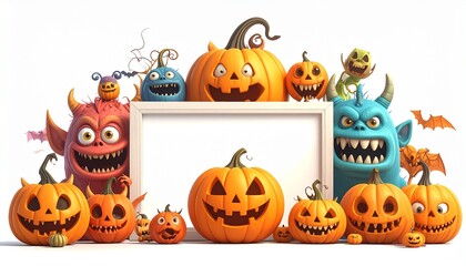 Halloween Frame, Pumpkins, Monsters, Blank Sign, Halloween Background