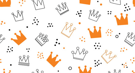 Obraz premium Cute hand drawn crowns and dots pattern.