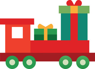 Obraz premium Red toy train carrying green gift boxes christmas holiday
