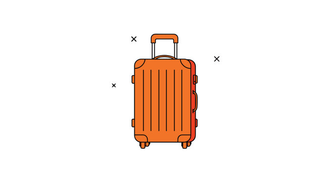 An orange suitcase with wheels and a handle on a white background.