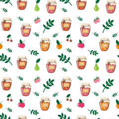 patterned jam in jars and fruits