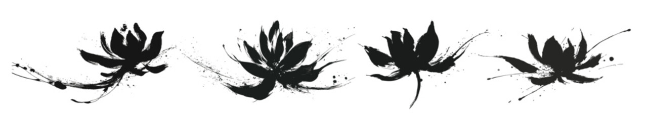Grunge lotus flower artwork in asian calligraphy and ink painting design © ink drop