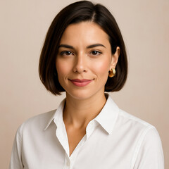 Professional woman portrait in white shirt with neutral background
