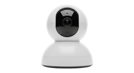 White security camera with a black lens isolated on transparent background