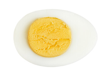 Boiled chicken egg isolated on white background. Top view. Flat lay