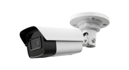 Security camera isolated on transparent background, surveillance and protection system