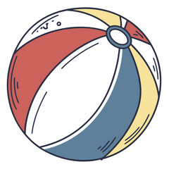 A colorful beach ball, with panels of red, white, yellow, and blue, invites fun and games the round shape and playful design capture the essence of summer
