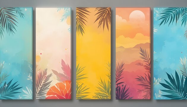 Vertical Social Media Summer Stories Templates with Modern Geometric Shapes and Bright Colors