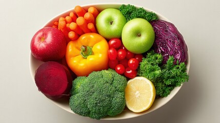 Fresh Colorful Vegetables and Fruits in a Bowl: A Vibrant Display of Healthy Eating and Nutrition