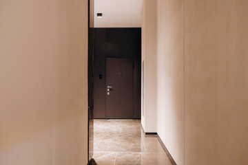 An Elegant Hallway Featuring a Stylish and Modern Door Detail that Creates Atmosphere and Charm