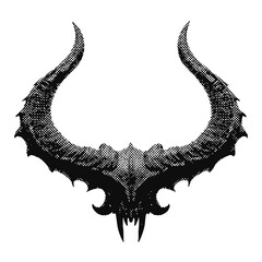 Modern grunge halftone effect devil horns design element. trendy gritty montage design icon