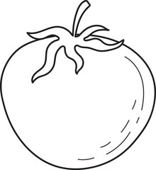 Tomato line art illustration. Simple outline drawing of a fresh vegetable. Uncolored graphic design element for coloring books.