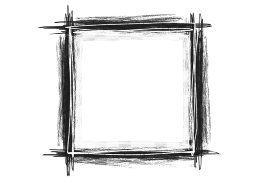Black grunge square frame isolated on transparent background for design element