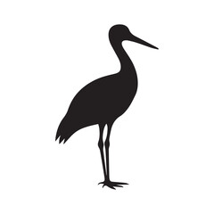 Elegant Motion Stork Symbol in Clean Black Silhouette Form