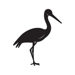 Folded Modern Stork Symbol in Minimal Black Silhouette