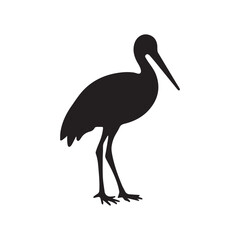 Calligraphic Stork Logo with Flowing Elegant Brush Lines