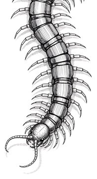 Centipede Illustration - Detailed Anatomy of a Multi-Legged Arthropod.