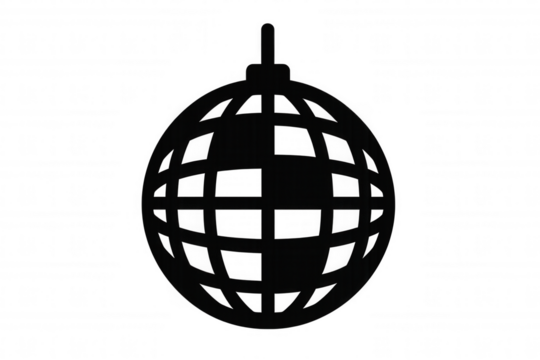 Black disco ball silhouette vector icon for music, party, celebration, and nightclub events on transparent background