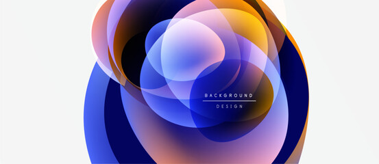 Abstract colorful layers create dynamic visual effect. Overlapping shapes suggest depth, movement, modern design aesthetic.