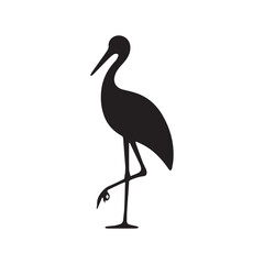 Dynamic Winged Stork Symbol in Black Silhouette Composition