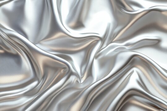 Smooth silver satin fabric with soft folds perfect for luxury branding and elegant backgrounds in horizontal format