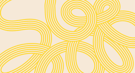 Spaghetti background. Abstract Yellow Noodle Pattern on Light Background. Geometric Food Inspired Design for Asian or Italian kitchen design.
