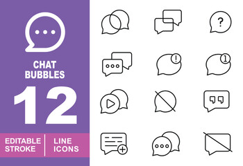 Chat set of web icons in line style. Containing Question, Document and more. Editable stroke icons collection.