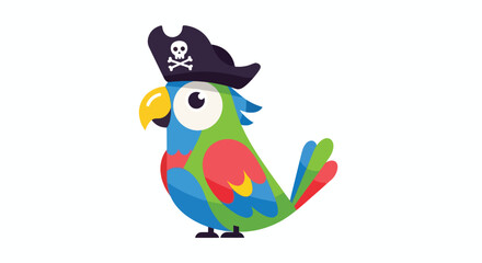 Obraz premium Cute cartoon parrot wearing a pirate hat.