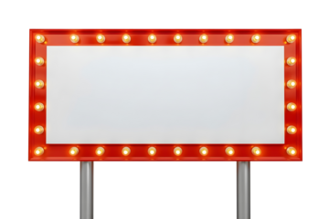 Retro red marquee with light bulbs and blank space, isolated on transparent cutout background, cut out, png