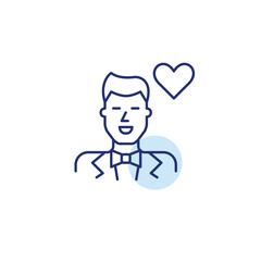 Groom and heart. Wedding care, trusted ceremony support. Pixel perfect, editable stroke vector icon