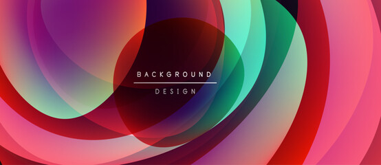Abstract colorful swirls create dynamic background. Overlapping circles form vibrant visual composition. Modern design elements present smooth gradients.