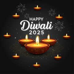 Premium Diwali 2025 background banner with golden diyas, elegant mandala ornaments, royal purple gradient, festive warm glow, luxury celebration design, digital poster for Indian festival.