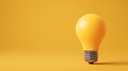 Yellow electric lamp on a yellow background. Light electric bulb banner. Creative idea horizontal poster. AI artwork.
