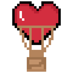Obraz premium Cute Pixel Art Red Heart Balloon Icon Illustration