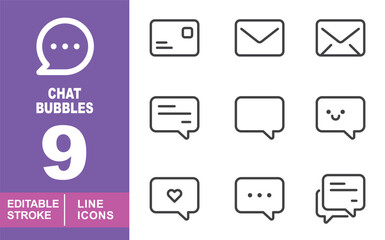 Chat set of web icons in line style. Containing Card, Envelope, Bubble, Heart and more. Editable stroke icons collection.
