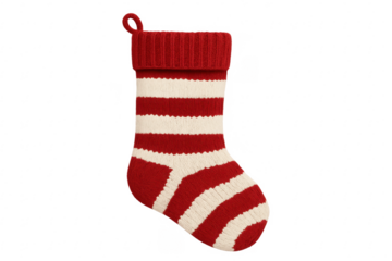 Christmas stocking with red white stripes over transparent background